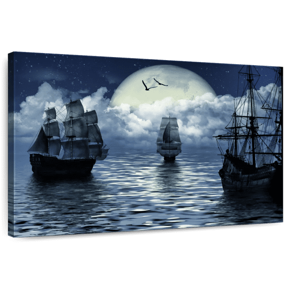 Elephant Stock Old Sailing Boat Wall Art - Horizontal Canvas Wall Art - Living Room Wall Decor - Nautical Canvas - Black And Purple Decor - 12" x 8"