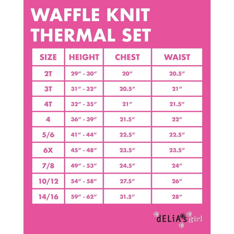 dELiAs Girls' Thermal Underwear - 6 Piece Waffle Knit Top and Long Johns  (2T-16) 