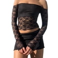 thumbnail image 1 of Arvbitana Women Lace Camisoles Long Sleeve Off-shoulder Floral See-through Mesh Crop Tops Sexy Slim Fit Basic Tee Streetwear Clubwear, 1 of 5