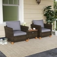 thumbnail image 1 of Costway 3 PCS Outdoor Patio Rattan Bistro Furniture Set Wooden Table Top Cushioned Sofa Grey, 1 of 10