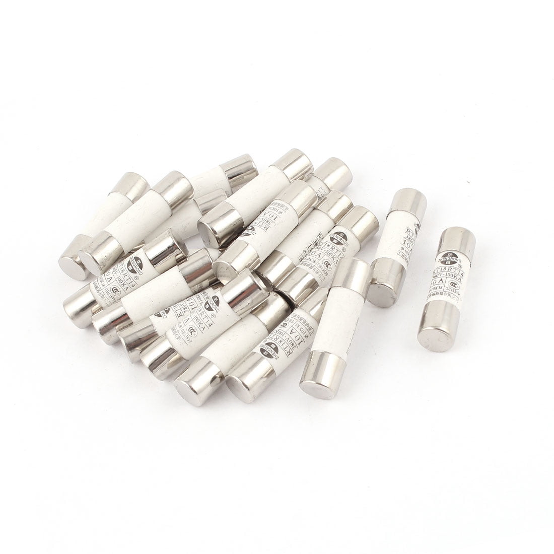 Unique Bargains 20 Pcs RO15 RT18 RT14 Ceramic Cylinder Tube Fuse 10A