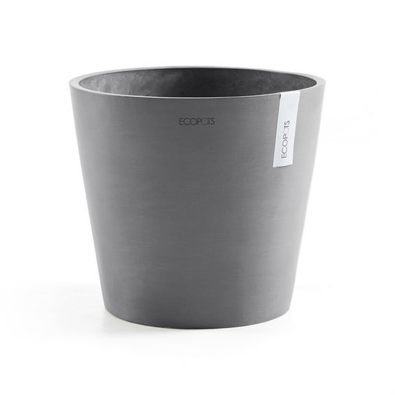 Ecopots Amsterdam Durable Modern Round Indoor/Outdoor Recycled Based Composite Flower Pot Planter, Grey, 10"