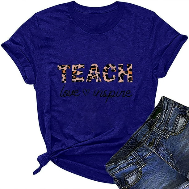 Blusa informal de manga corta con estampado de letras para el día del maestro para mujer Fridja gope226