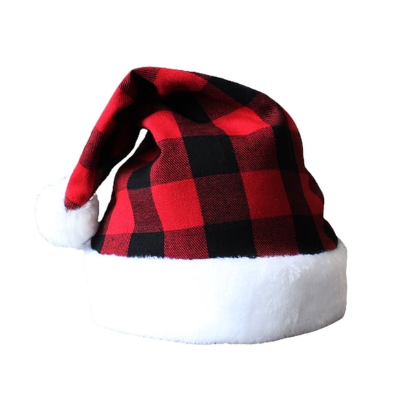 Esaierr Santa Claus Hat Red and Black Checkered Christmas Hat Christmas Decoration 16.2*12.2inch