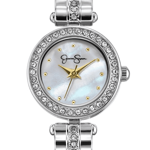 Jessica Simpson Ladies 34mm Gold Tone Crystal Accent Mother Of