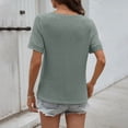 thumbnail image 4 of hlysgo Women's V Neck Tops Short Sleeve Waffle Knit Lace Shirts Summer Casual Loose Basic Tunic Tee Green,M, 4 of 6