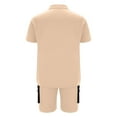 thumbnail image 6 of VBTAPA Men's 2 Piece Outfits Color Block Fashion Casual Tracksuit Short Sleeve Cotton Shirt and Shorts Set Summer Hipster Streetwear Limited Time Sales Beige S, 6 of 7