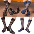 thumbnail image 2 of CAILDANL Mens Casual Business Dress Socks Middle Calf Wide Striped Sheer Nylon Stockings Formal Suit See Through Silk Socks, 2 of 8