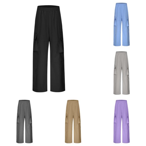 CUZIBR Toddler Kids Boys Cargo Pants Straight Leg Solid Color Baggy Sweatpants Multi Pockets Casual Trousers Loose Fit Long Pants For Kids Big Summer Fall Lightweight Dailywear,Black,7-8 Years