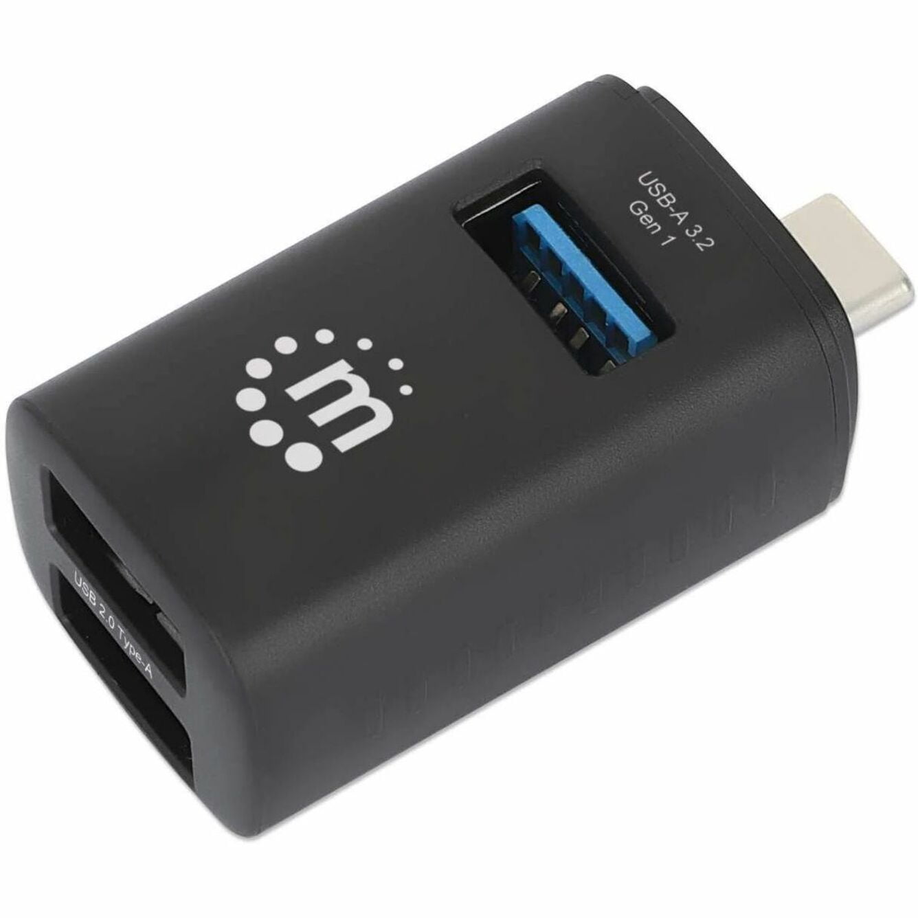 USB-C 3-Port Hub, ULTRA COMPACT, 3x USB-A Ports (1x 5 Gbps USB 3.2 Gen1 aka USB 3.0, 3 x 480 Mbps USB 2.0), External Power Supply Not Needed, Universal for all devices, SuperSpeed USB, Black, Three