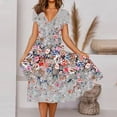 thumbnail image 1 of Mode Femmes A-Type V Cou à Manches Courtes Imprimé Floral Robe Décontractée en Vrac, 1 of 6