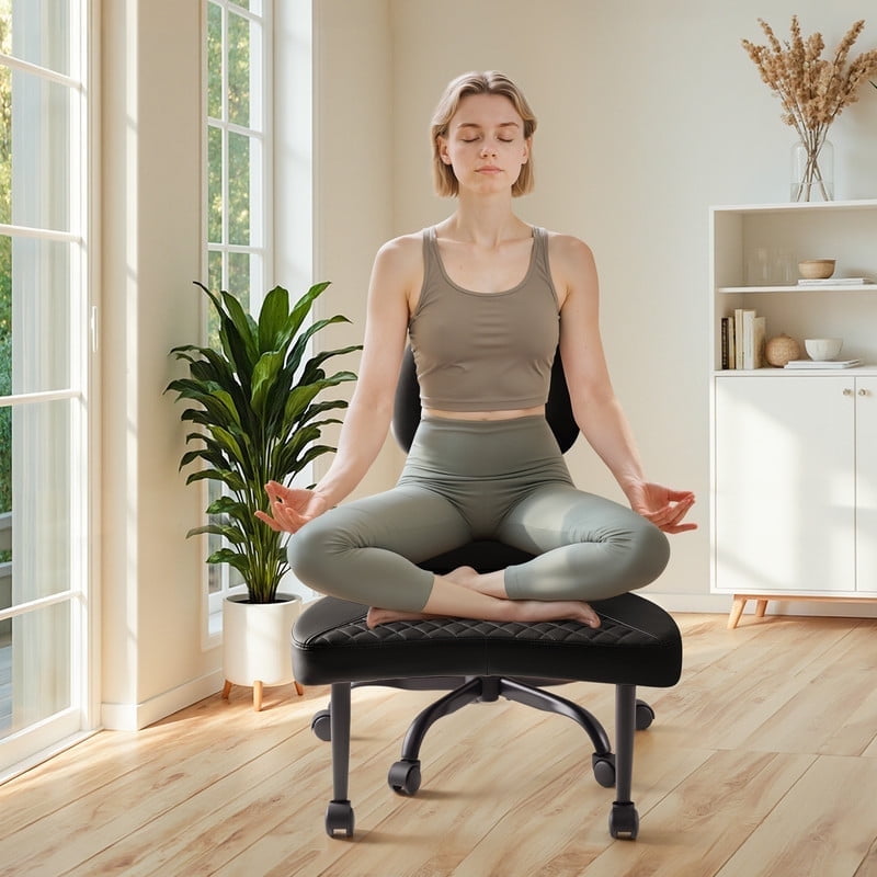 Homall Ergonomic Cross Legged Chair,361°Swivel Wheels, Height Adjustable Ergonomic Kneeling Desk Chairs for ADHD,Meditation ,Yoga and Home Office with Strong Lumbar Support,PU Leather,Black