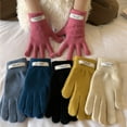 thumbnail image 2 of Guantes de lana con etiquetado de color sólido para mujer, guantes de cinco dedos con pantalla táctil tejidos para mujer, otoño e invierno, 2 of 6