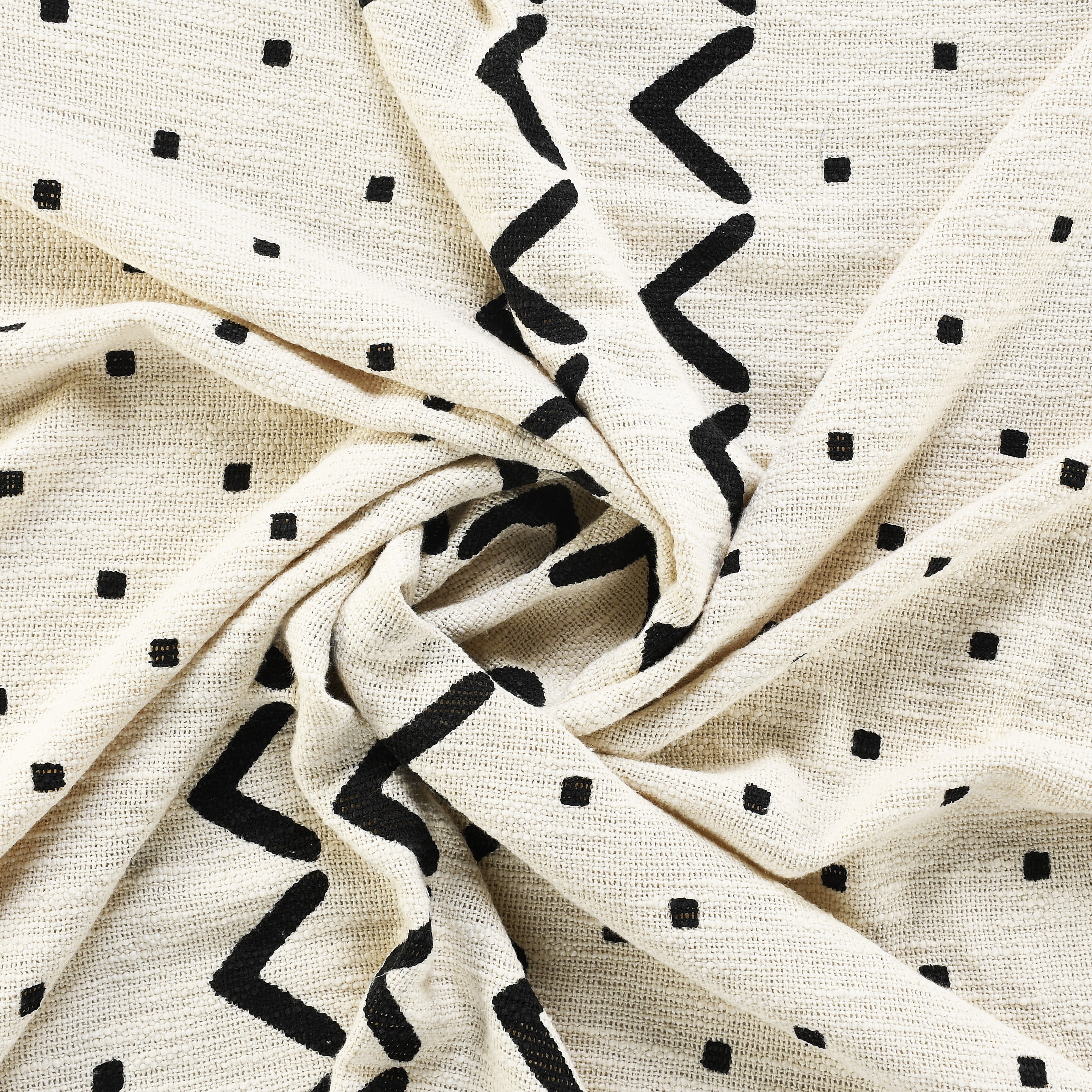 LR Home and Evette Rios Cream and Black Chevron Dot Cotton Throw Blanket, 50" x 60"