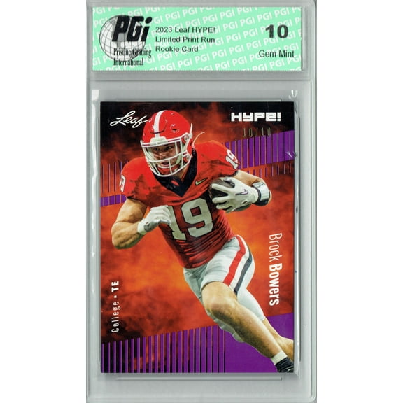 Brock Bowers 2023 Leaf HYPE! #104A Purple SP, Just 10 Made Rookie Card PGI 10