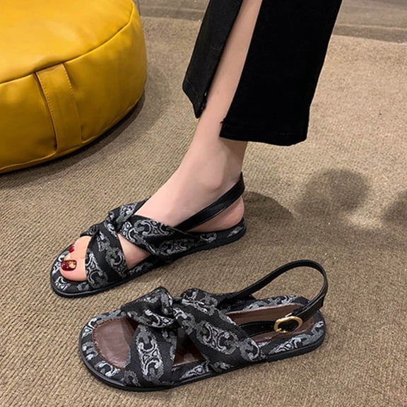 Xunlbb Women's Sandals Women's Calico Strap Flat Beach Sandals Women's Fashion Shoes Up to 60% Off