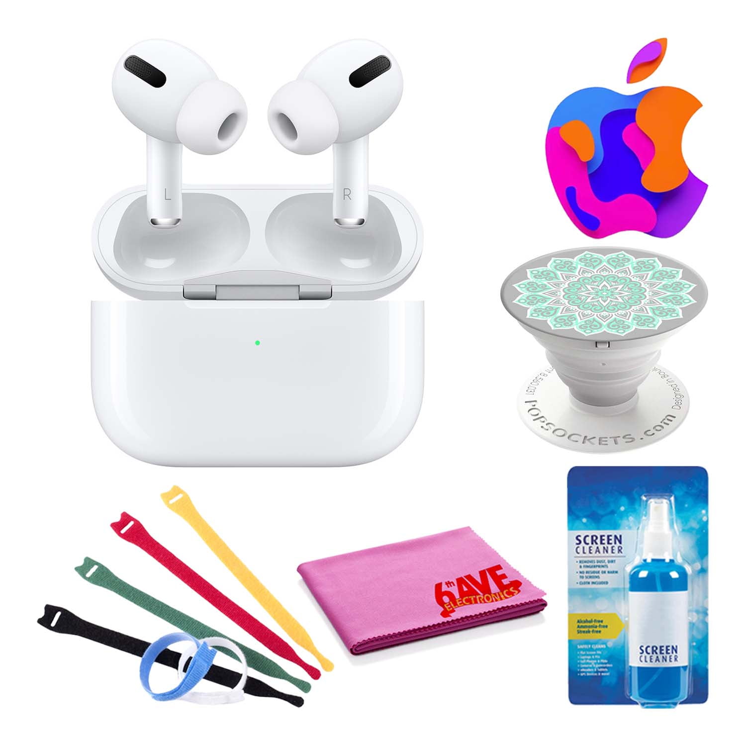 Apple AirPods Pro with Wireless Charging Case Bundle + PopSocket Peace