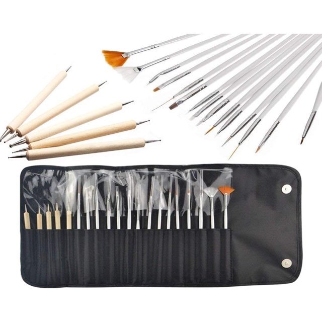 Juego de 20 pinceles y kits de rotuladores con todo tipo de herramientas profesionales para decoración de uñas Gel Nail Art Diseños de precisión Manicura Pedicura con una bolsa TUNC Sencillez