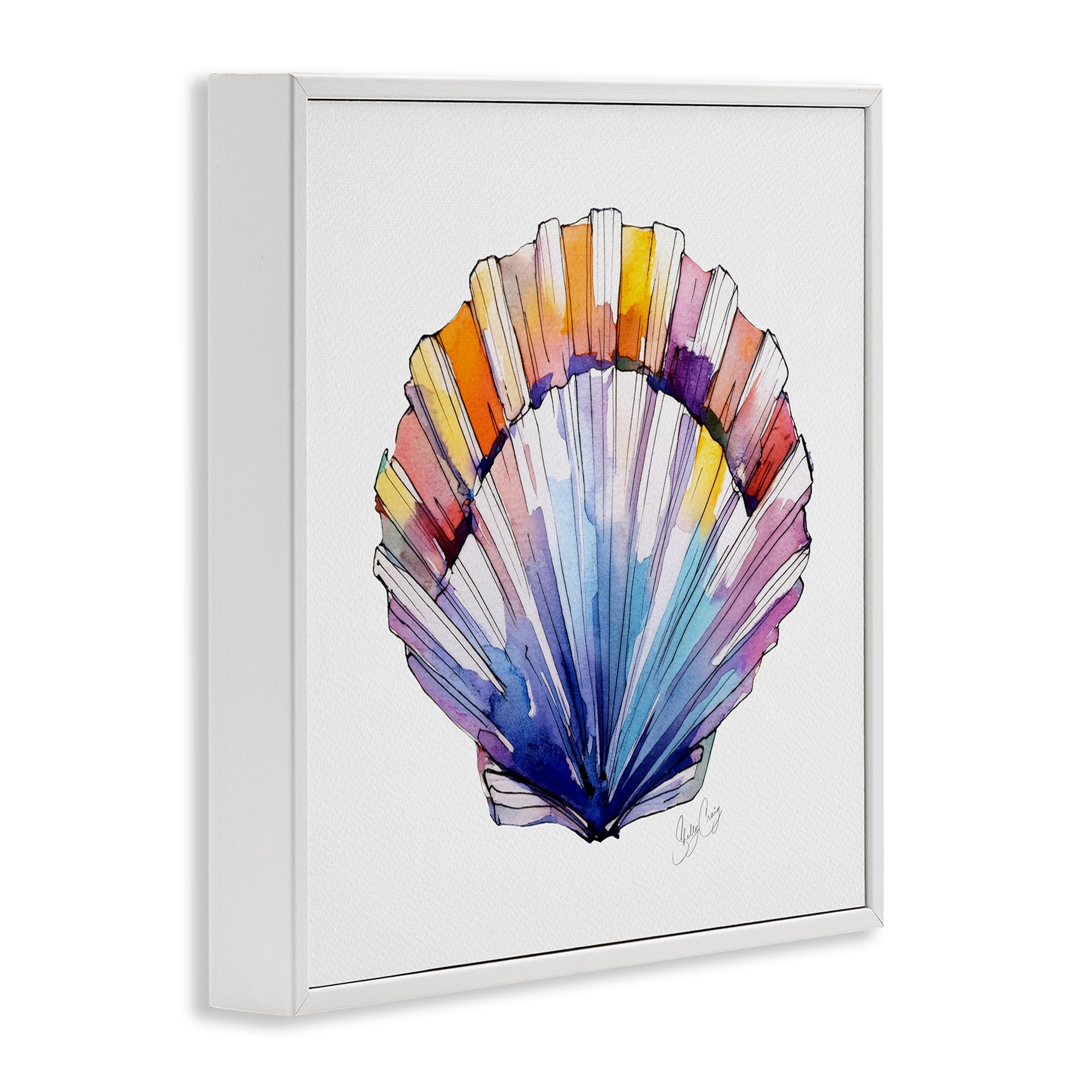 Stupell Industries Coastal Scallop Watercolor White Framed Giclee Art, design by Shelly Craig
