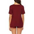 thumbnail image 2 of Ensemble de Pyjama pour Femme à Manches Courtes, Tenue de Nuit, Pjs, Rouge Vin, TG, 2 of 7