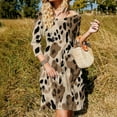 thumbnail image 3 of Abstract Beige Brown Animal Print Flare Dress Square Neck Dress Elegant Female Fashion Printed Dress, 3 of 9