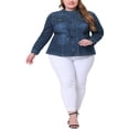 thumbnail image 2 of Agnes Orinda Women‘s Plus Size Fall Outfits Drawstring Waist Zipper Denim Jacket, 2 of 6