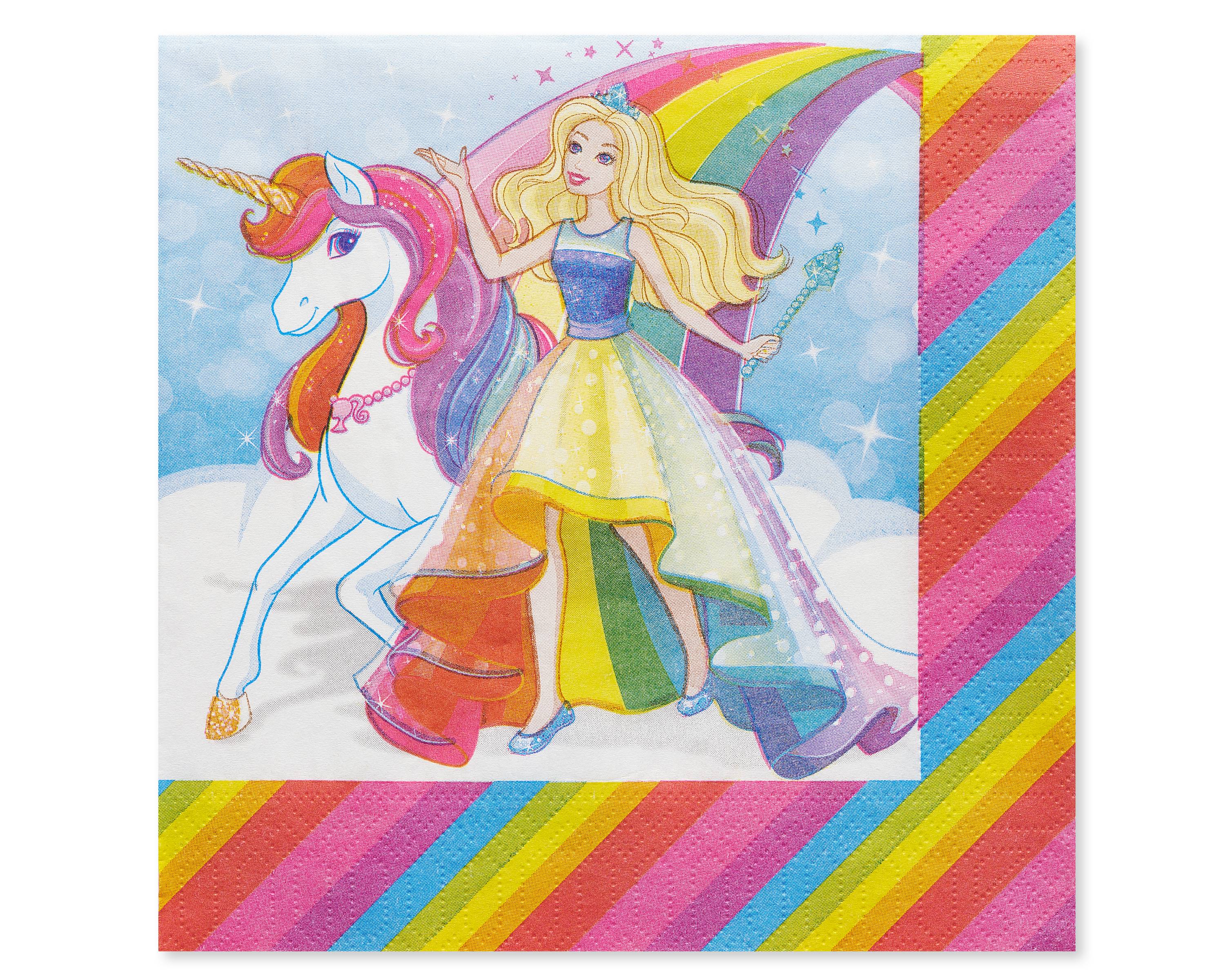 American Greetings Barbie Rainbow Paper Lunch Napkins, 6.5' x 6.5', 50-Count