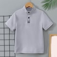 thumbnail image 2 of WRKEKC Boys Button Down Shirt Kids Solid Color Mandarin Collar Short Sleeve Button Up Casual Tops for Summer Wear 5-13 Years, 2 of 7