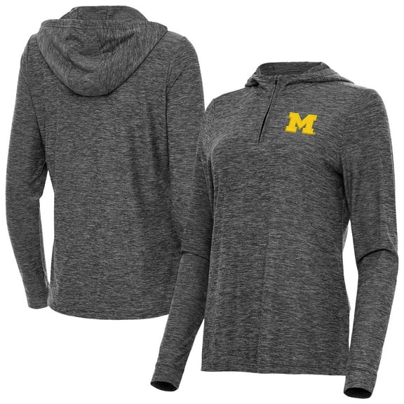 Women's Antigua  Heather Black Michigan Wolverines Daybreak Quarter-Zip Hoodie