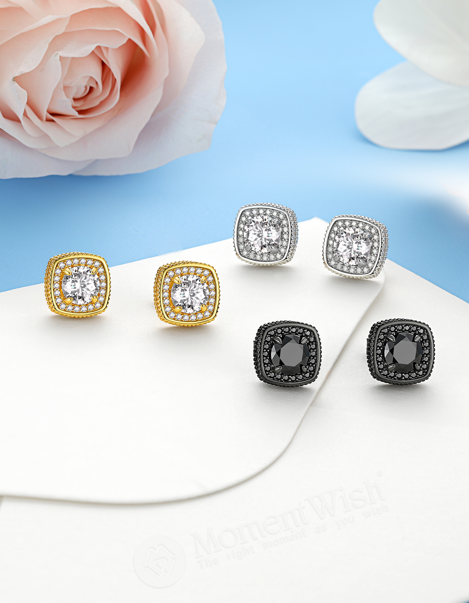 MomentWish Moissanite Stud Earrings for Women, D color VVS1 Simulated Diamond Earring S925 Sterling Silver Gift for Girlfriend, Wife
