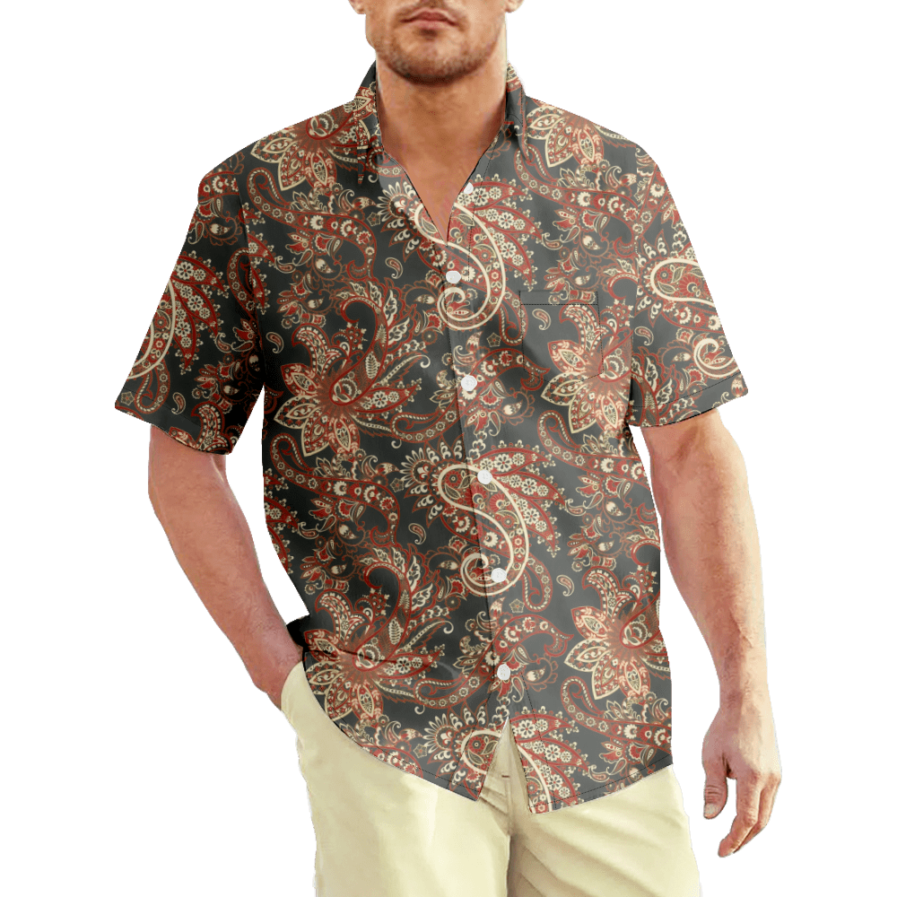 Hawaiian Shirt for Men,Paisley Pattern Print Fashion Designer Casual Breathable Unisex Summer