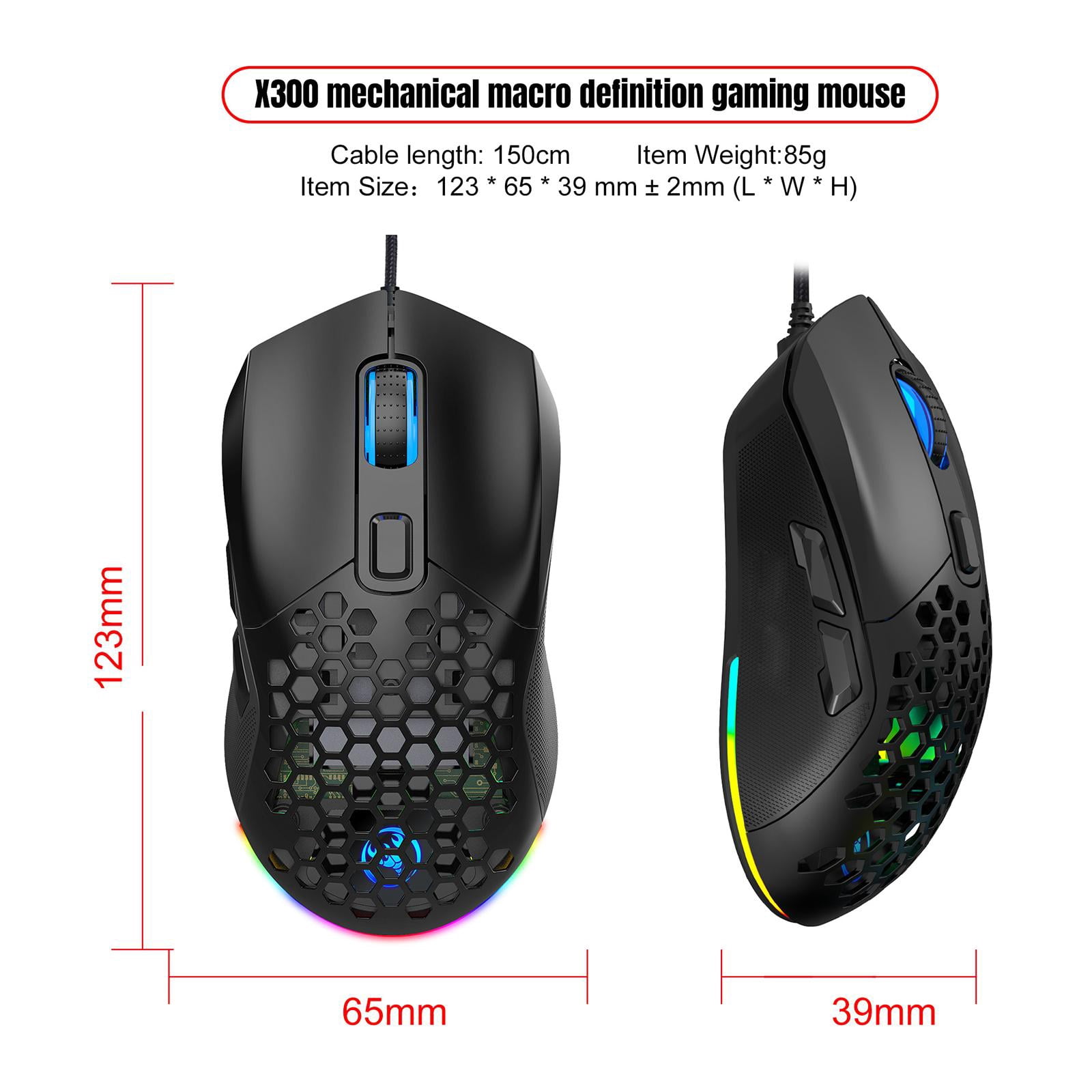 LeeQinersw USB Wired Gaming Mice 7200 DPI 6 Adjustable DPI Levels Optical Mice for PC Gamer Black