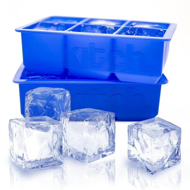 Bandeja para cubitos de hielo Kitch, tamaño grande, silicona, paquete de 2 unidades, color azul cobalto
