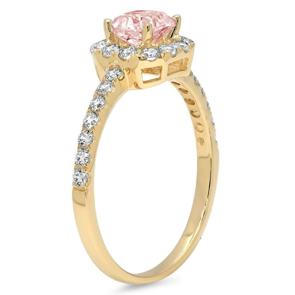 0.89 ct Princess Cut Simulated Pink Diamond Halo Engagement Ring for Women in 18K Yellow Gold