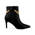 thumbnail image 3 of BLISSFUL STEP Women's Chain Pointy Toe Side Zipper Stiletto Heel Ankle Boots Black 8, 3 of 7