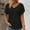 Black, variant on Women V Neck Rolled Sleeve Tops Summer Curved Hem Short Sleeve T Shirts Loose Fit Tees 2025