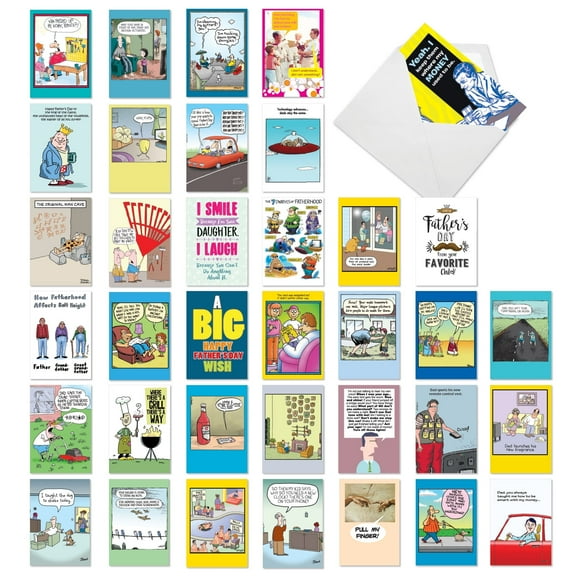 NobleWorks 36 Assorted Box Set Funny Father's Day Greeting Cards w/5 x 7 Inch Envelopes (36 Designs, 1 Each) Dad Glad Dads AC10372FDG-B1x36