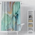 thumbnail image 2 of Abstract Marble Shower Curtain, Blue Green Jade Texture Gold Stripes Ombre Watercolor Paint Bath Curtain, Modern Ink Art Decor, 72x72, 2 of 7