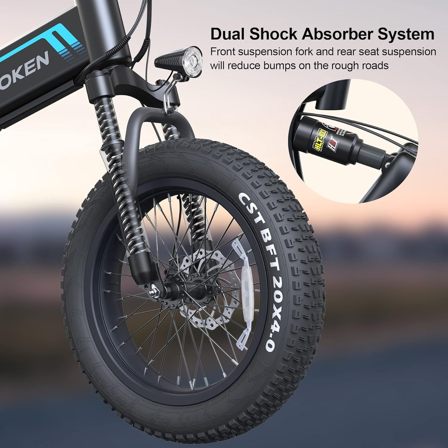 Wooken 20"X4.0 Fat Tire Electric Bike for Adults, 500W Foldable Electric Bicycle with 48V 10Ah Built-in Battery, Shimano 7 Speed, Dual Shock Absorber