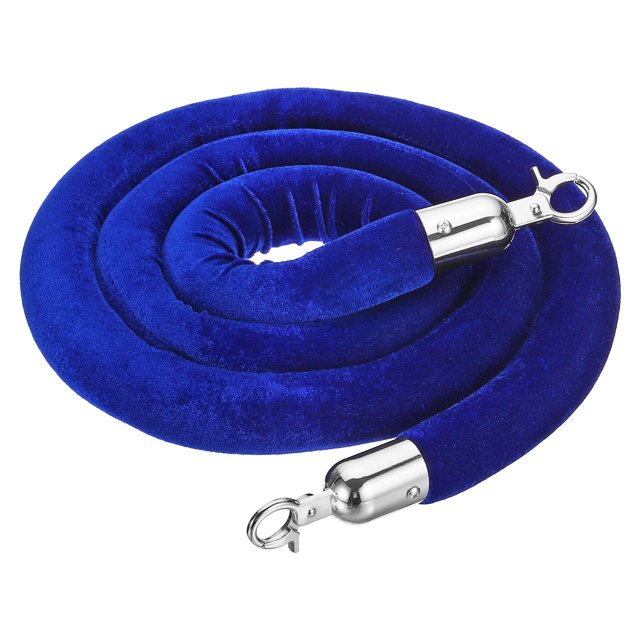 Unique Bargains 5.5 Feet Blue Velvet Stanchion Rope, Crowd Control Barrier Rope with Snap Hook, Silver