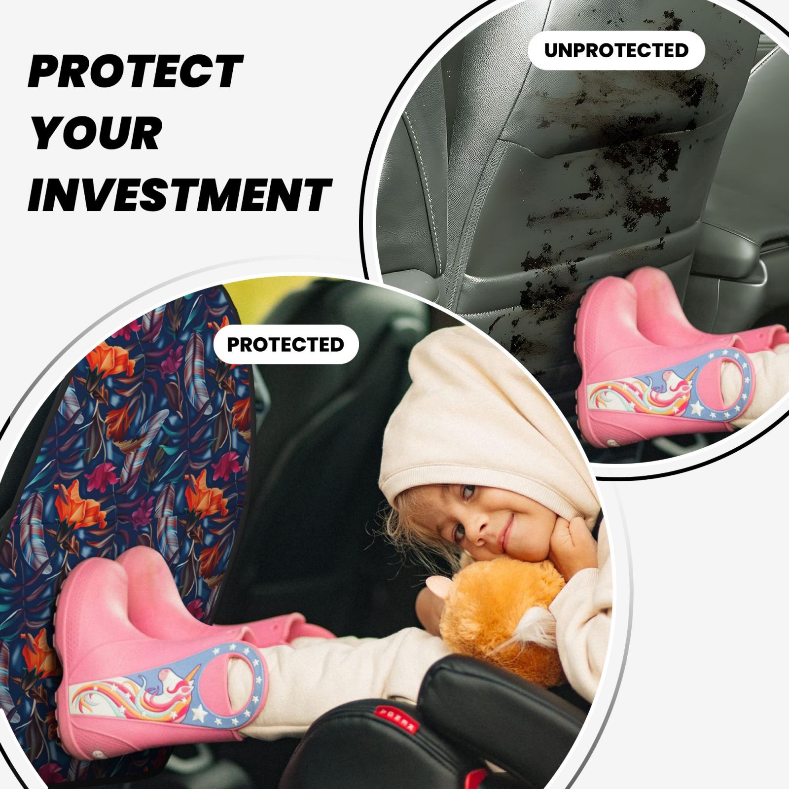 Xecao Tropical Flower Pattern Car Seat Back Protector 2 Pack Large Capacity Pocket, Kick Mats Back Seat Protector
