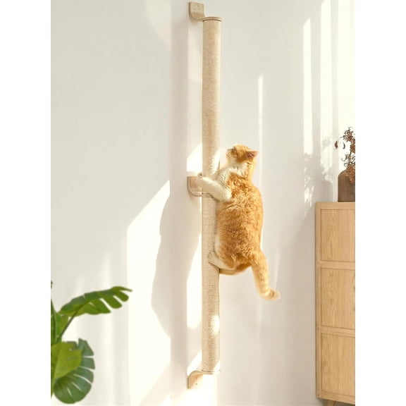 Cat Wall Scratcher, 60" Tall Kitten Scratching Post | Natural Sisal Pole, Wall Mounted Climbing Tree for Indoor Large Cats