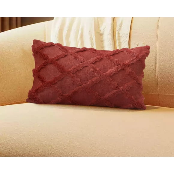 Housse de Coussin à Rayures Duveteuses - Housse de Coussin Géométrique D'Hiver Confortable, Protège-Dossier de Canapé Doux de Style, Vin, JKODE