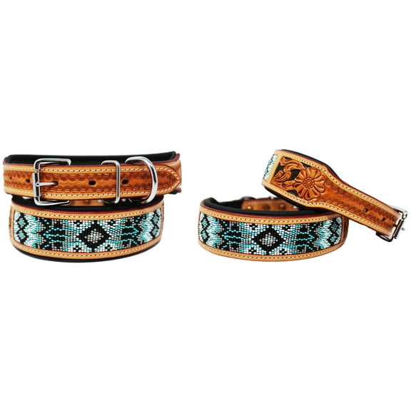 Small 13''- 17'' Dog Puppy Collar Genuine Cow Leather Padded Canine 60119