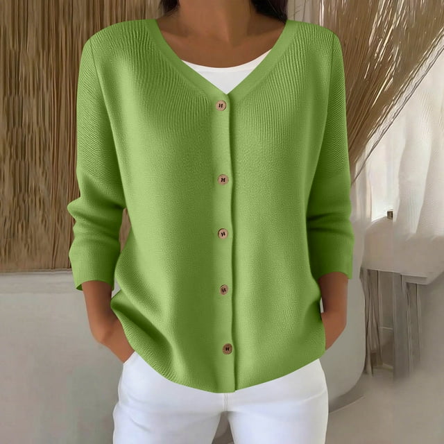 TACILIP Cardigans Grande Taille pour Femmes Manches Longues Hauts Boutonnés Col en V Chandails Mode Automne Vêtements d'Hiver pour Femmes