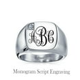 thumbnail image 2 of Personalized Mens Cubic Zirconia CZ Accent Engrave Monogram Initial Statement Square Signet Ring for Men Silver Tone Stainless Steel, 2 of 6