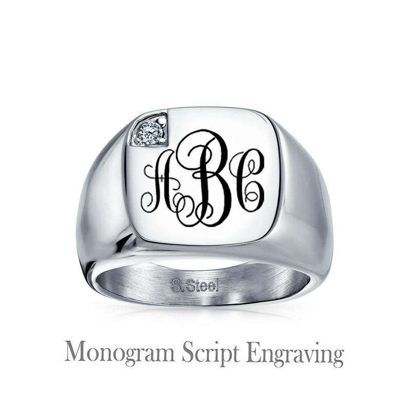 Mens Sterling Silver Personalized Round Signet Ring 6 / Script