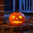 thumbnail image 6 of Round Eyed Jack O Lantern Pumpkin, Jagged Grin Pumpkin LED Light, Halloween Pumpkin Figurine for Mantel Table Covered Porch Indoor Fall Seasonal Home Decor, 6 of 7