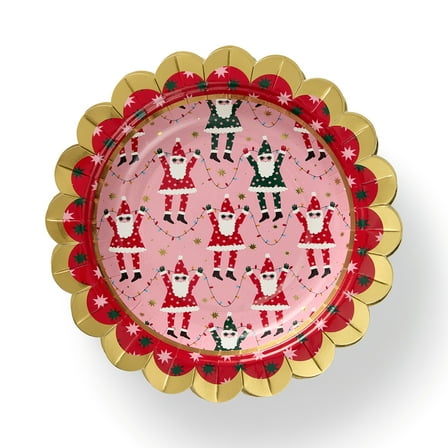 Packed Party Santa 7" Paper Dessert Plates with Gold Foil, 10 Count