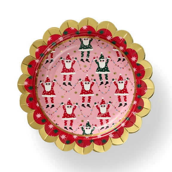 Packed Party Santa 7" Paper Dessert Plates with Gold Foil, 10 Count